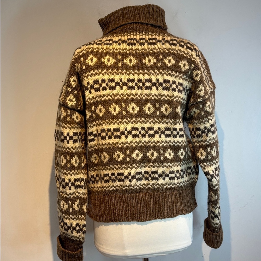 Handmade Brown Patterned wool Turtleneck Sweater size S/M - Picture 4 of 11